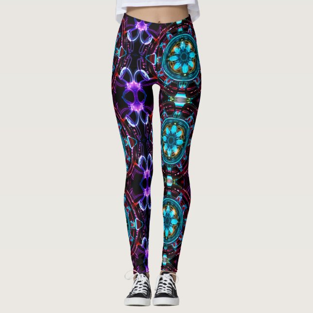 Neon Starburst Kaleidoscope Leggings (Front)