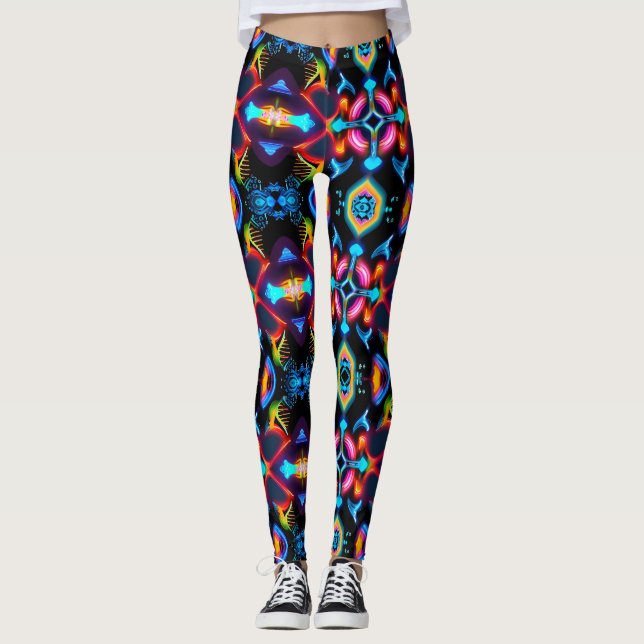 Neon Starburst Kaleidoscope Leggings (Front)