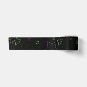 Neon Stars Orange Blue Green Satin Ribbon