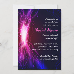 Neon Stars Sweet 16 Sixteen Birthday Invitation