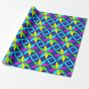 neon stars wrapping paper