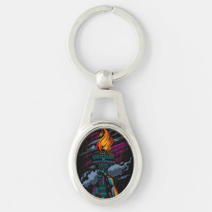 Neon Statue of Liberty Torch Purple Teal New York Key Ring