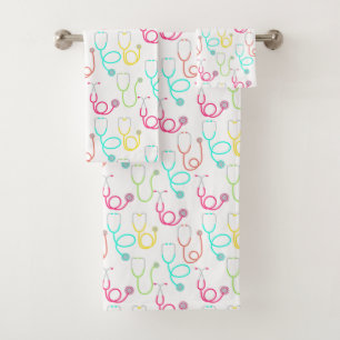Neon Stethoscope Pattern Bath Towel Set
