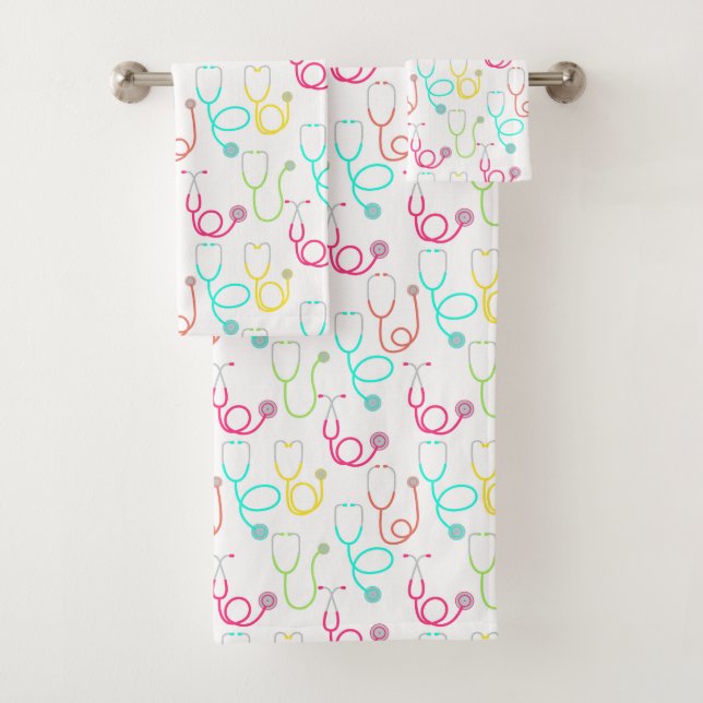 Neon Stethoscope Pattern Bath Towel Set (Insitu)