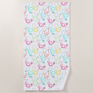 Neon Stethoscope Pattern Beach Towel