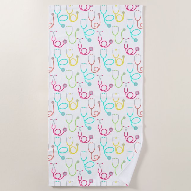 Neon Stethoscope Pattern Beach Towel (Front)
