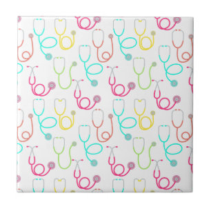 Neon Stethoscope Pattern Ceramic Tile
