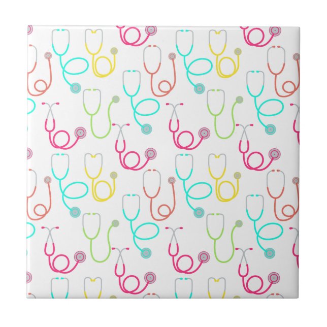 Neon Stethoscope Pattern Ceramic Tile (Front)