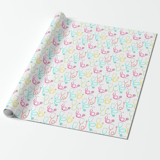 Neon Stethoscope Pattern Wrapping Paper (Unrolled)
