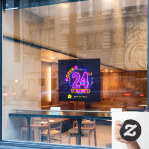Neon Stores open 24 hours Window Cling