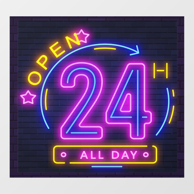 Neon Stores open 24 hours  Window Cling (Sheet)