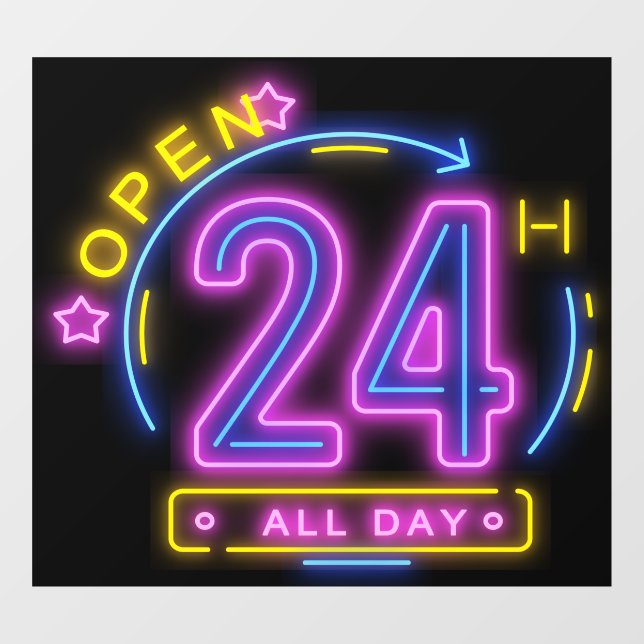 Neon Stores open 24 hours  Window Cling (Sheet)