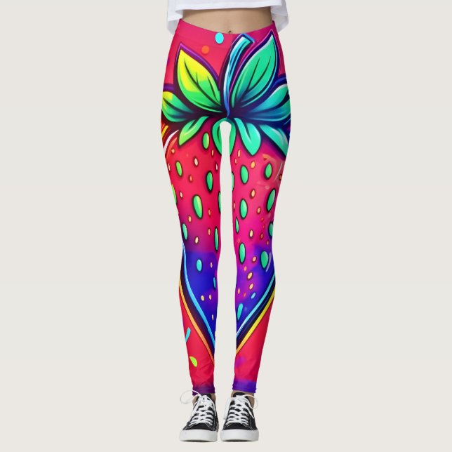 Neon Strawberry Pop Leggings (Front)
