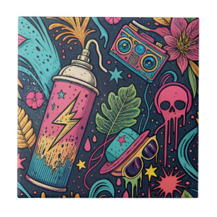 Neon Street Graffiti Tropical Urban Art Pattern Ceramic Tile