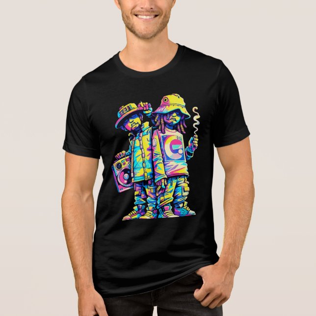 Neon Street Vibes Hip Hop Duo Graphic Tri-Blend Shirt (Front)