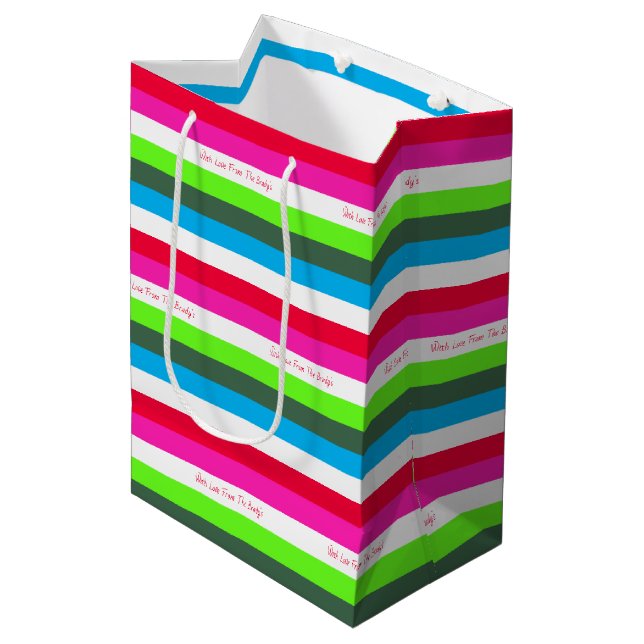 Neon Stripe Personalised Holiday Medium Gift Bag (Front Angled)