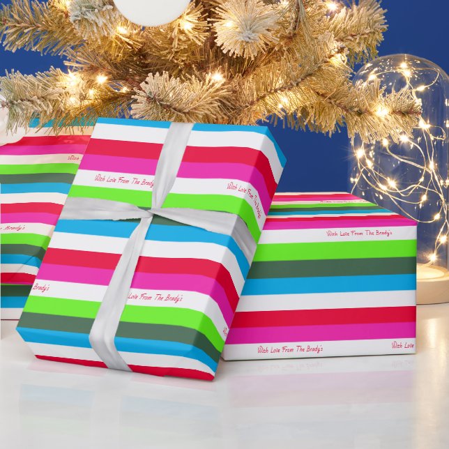 Neon Stripe Personalised Holiday Wrapping Paper (Holidays)