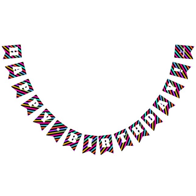 Neon Stripes - Happy Birthday Party Flags Banner (All)