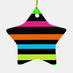 Neon Stripes Pattern Ceramic Ornament
