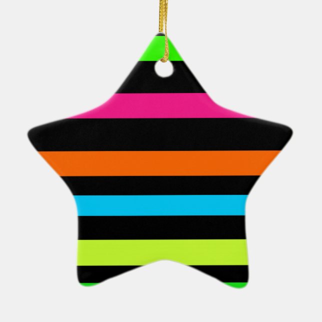 Neon Stripes Pattern Ceramic Ornament (Back)