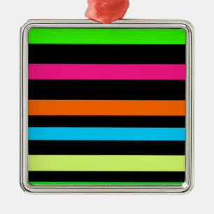 Neon Stripes Pattern Metal Ornament