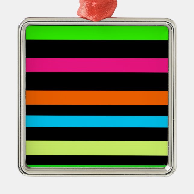 Neon Stripes Pattern Metal Ornament (Front)