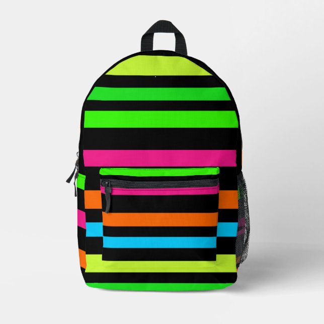 Neon Stripes Pattern Printed Backpack (Front)