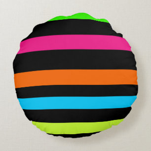 Neon Stripes Pattern Round Cushion