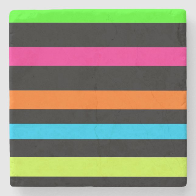 Neon Stripes Pattern Stone Coaster (Front)