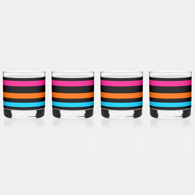 Neon Stripes Pattern Whiskey Glass (Front)