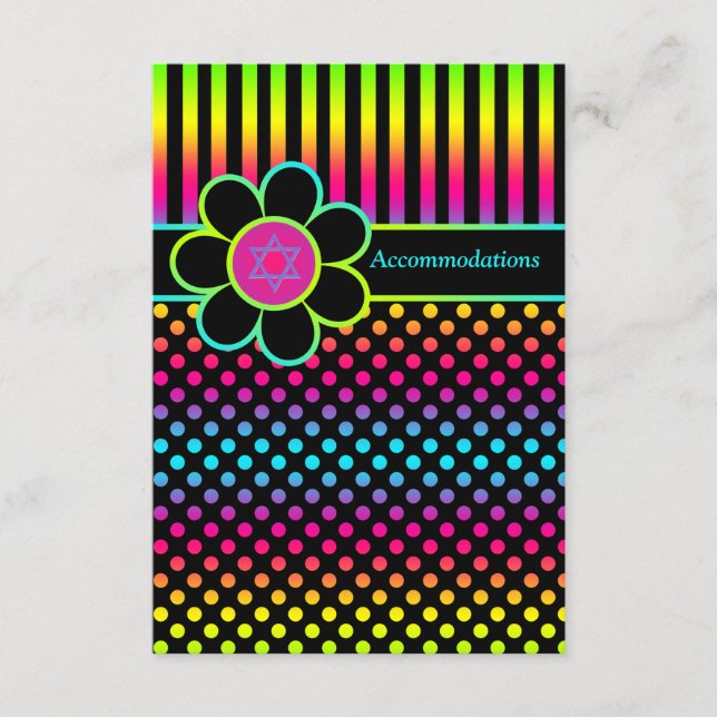 Neon Stripes Polka Dots Bat Mitzvah Enclosure Card (Front)