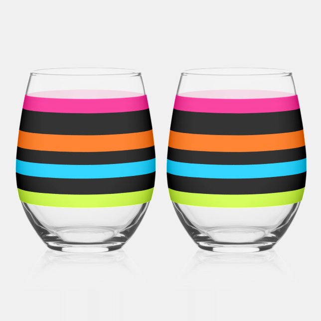 Neon stripes stemless wine glass (Front)