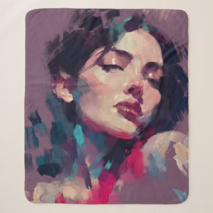 Neon Strokes Abstract Portrait Sherpa Blanket