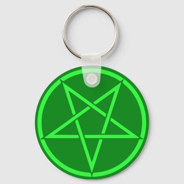 Neon style  green Pentacle pentagram Key Ring (Front)