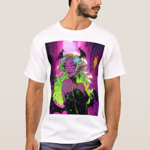 Neon Succubus Demon Anime Girl T-Shirt