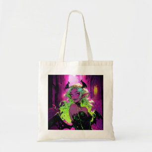 Neon Succubus Demon Anime Girl Tote Bag