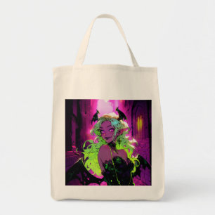 Neon Succubus Demon Anime Girl Tote Bag