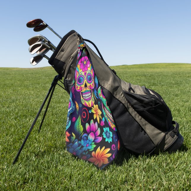 Neon Sugar Skull  Golf Towel (Green)