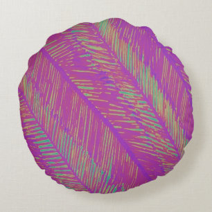 Neon Summer Purple Palms Round Cushion
