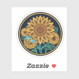 Neon Sunflower Bee Golden Botanical Glow Art