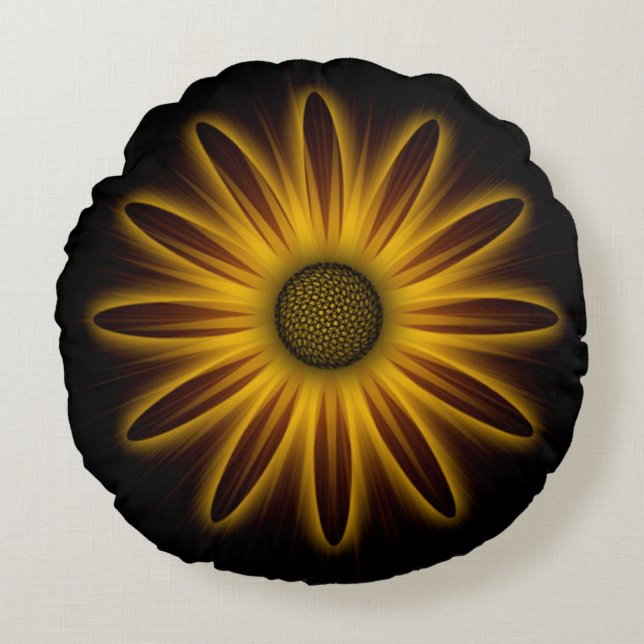Neon Sunflower Design On Black   Round Cushion (Front)