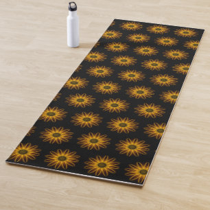 Neon Sunflower Design On Black   Yoga Mat
