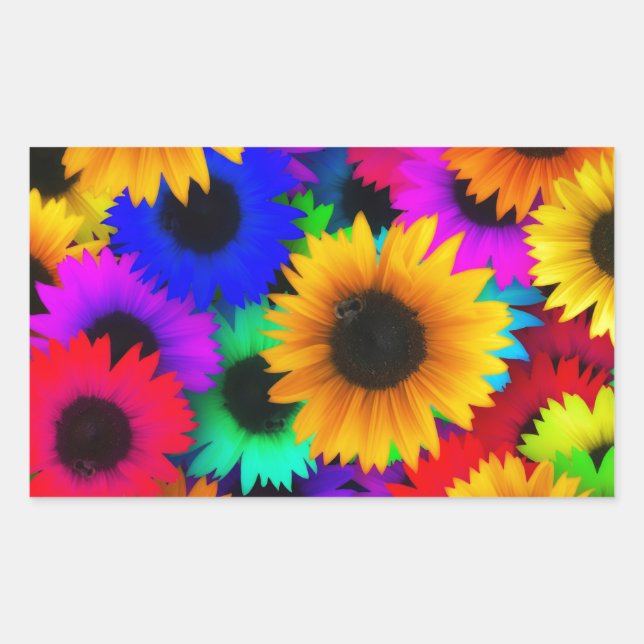 Neon Sunflowers Rectangular Sticker (Front)