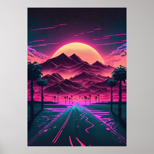Neon Sunrise Over the Mountains Poster (Front)