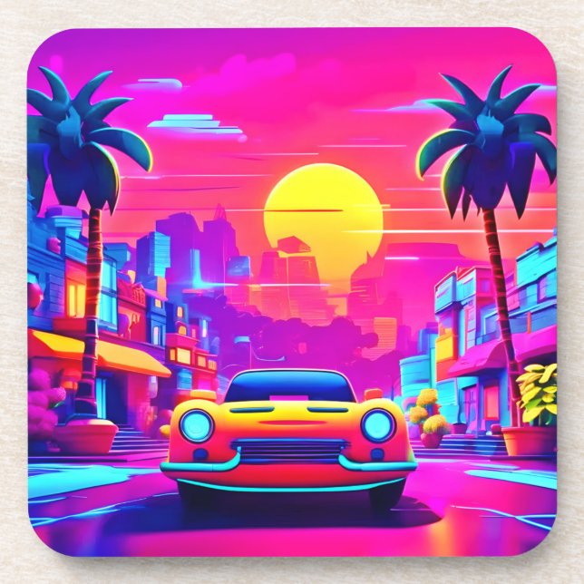 Neon Sunset City Drive Coaster (Front)