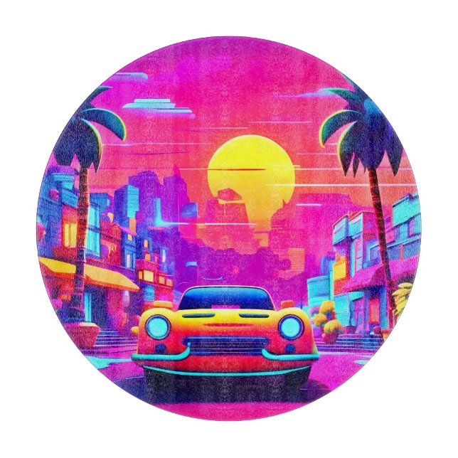 Neon Sunset City Drive Cutting Board (Front)