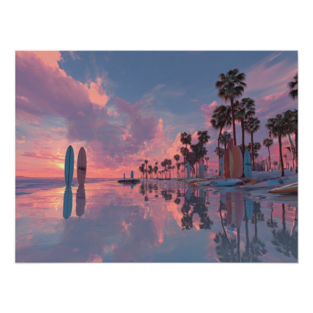 Neon Sunset Dream Palm Art Poster (Front)
