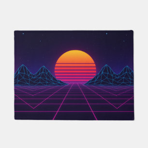 Neon Sunset Grid – Retro-Futuristic Synthwave Stic Doormat