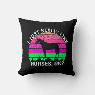 Neon Sunset I Really Like Horses   Cushion
