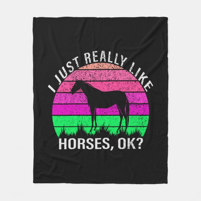 Neon Sunset I Really Like Horses  Fleece Blanket (Front)
